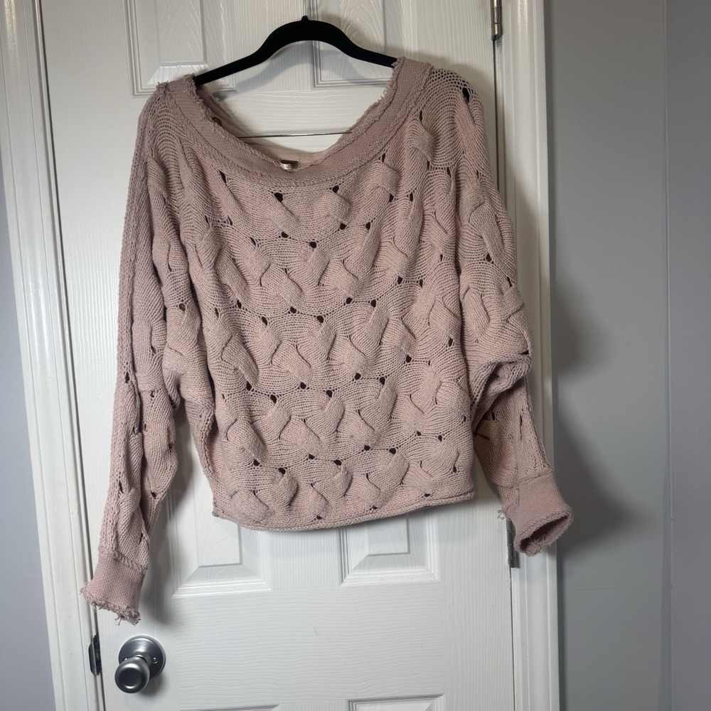 Free People Desert Rose Sweater Womens XS Pink Chunky Knit Off Shoulder Casual